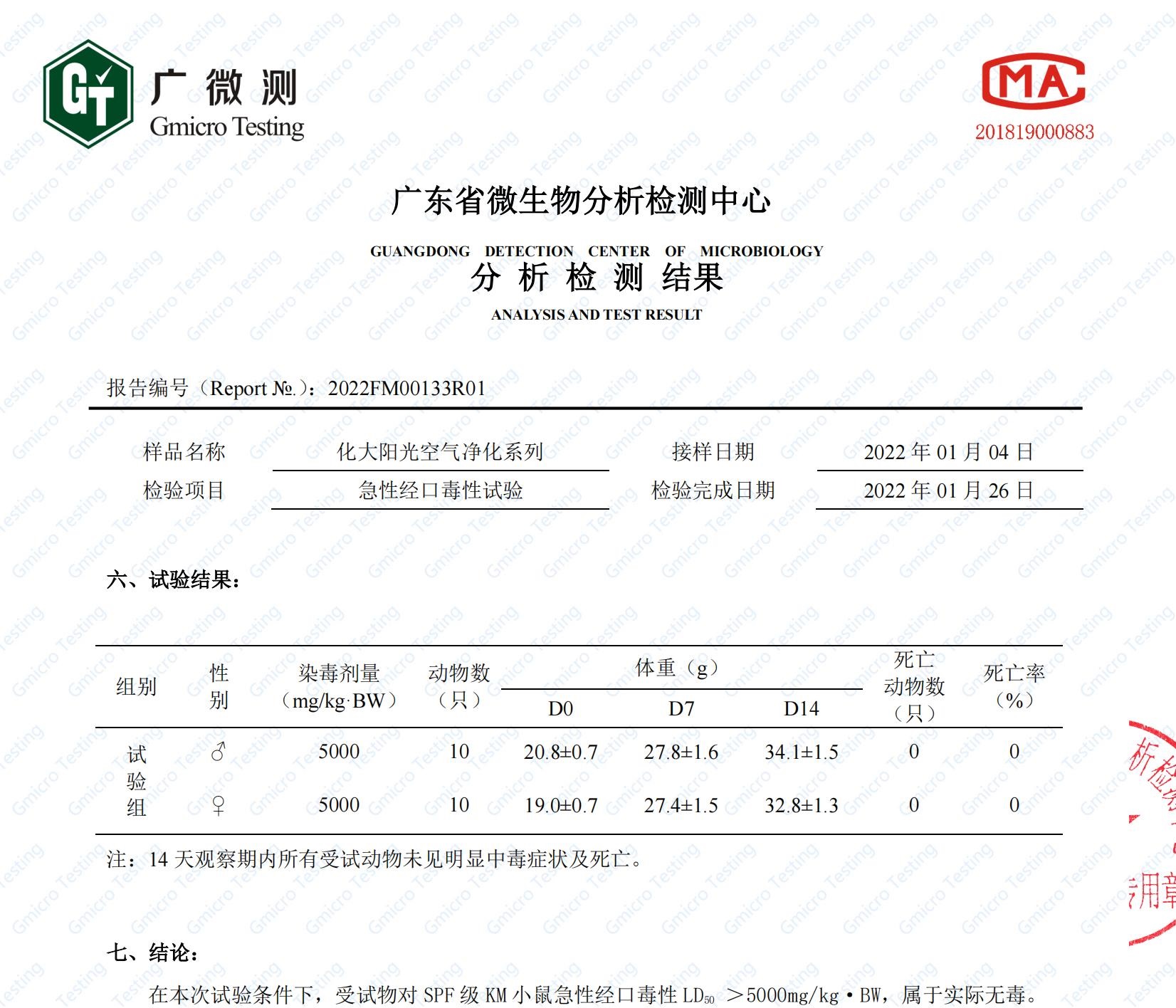 产品无毒无害检测报告